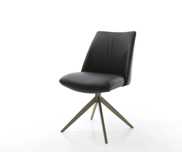 DELIFE Draaistoel Elso-Flex echt leer zwart kruisframe breed afwerking met titanium 360° draaibaar rocker-functie pocketveer kern