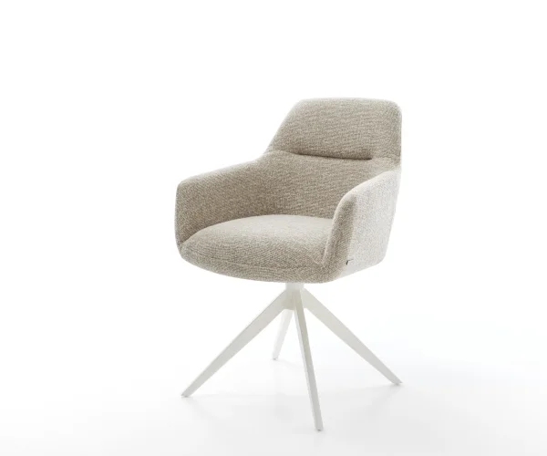 DELIFE Draaistoel Pejo-Flex geweven stof beige kruisframe breed wit 360° draaibaar rocker-functie pocketveer kern