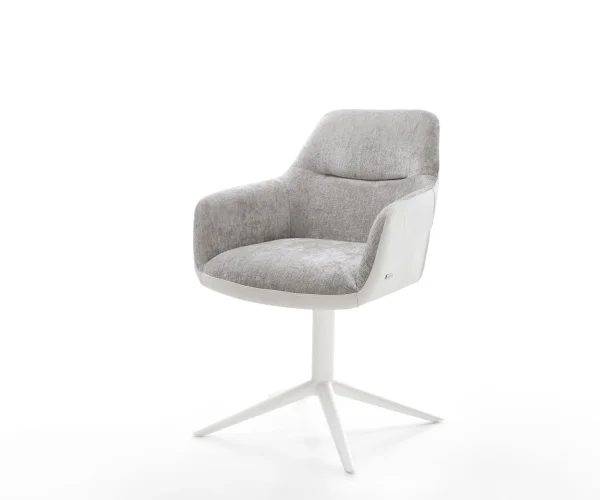 DELIFE Draaistoel Pejo-Flex materiaalmix echt leer wit-zilver grijs kruispoot wit 360° draaibaar rocker-functie pocketveer kern