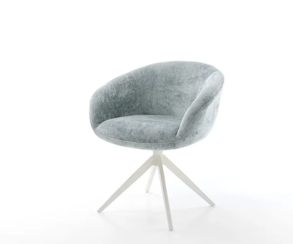 DELIFE Draaistoel Vinka-Flex met armleuning chenille pastelblauw kruisframe breed wit 360° draaibaar rocker-functie pocketveer kern
