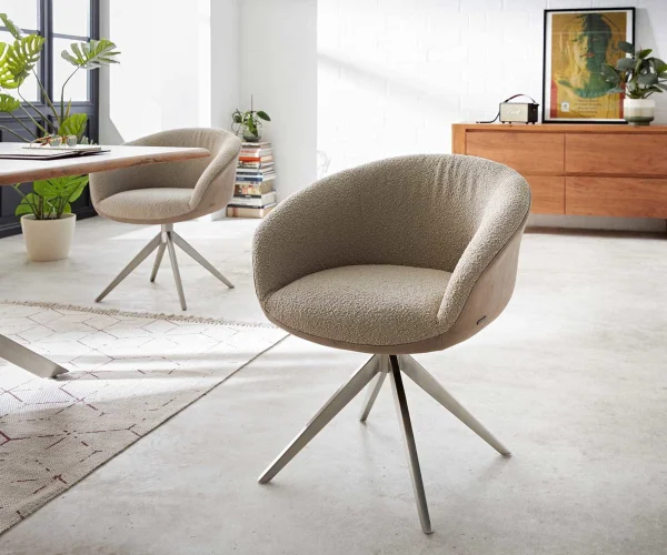 DELIFE Draaistoel Vinka-Flex met armleuning materiaalmix mud kruisframe breed roestvrij staal 360° draaibaar pocketveer kern