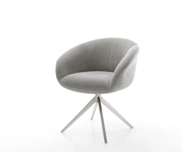 DELIFE Draaistoel Vinka-Flex met armleuning zachte stof met structuur grijs kruisframe breed roestvrij staal 360° draaibaar rocker-functie pocketveer kern