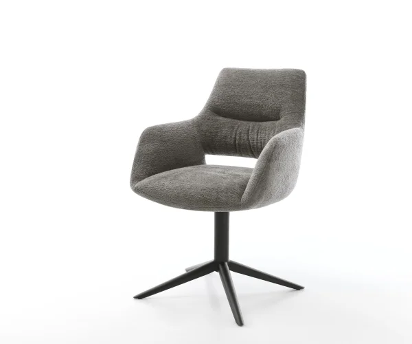 DELIFE Draaistoel Yago-Flex met armleuning bouclé zacht mud kruispoot zwart 360° draaibaar rocker-functie pocketveer kern