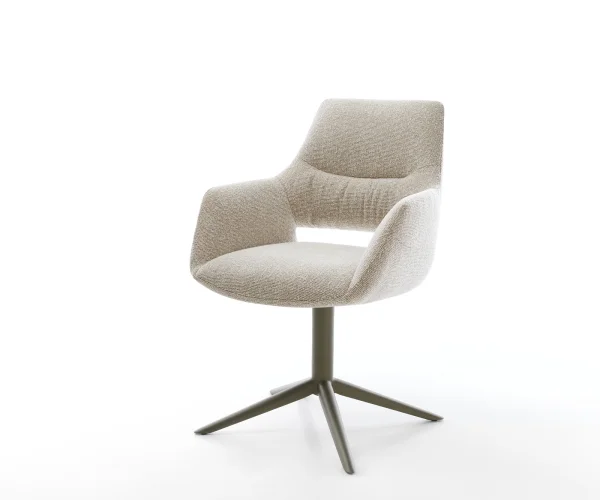DELIFE Draaistoel Yago-Flex met armleuning geweven stof beige kruispoot afwerking met titanium 360° draaibaar rocker-functie pocketveer kern