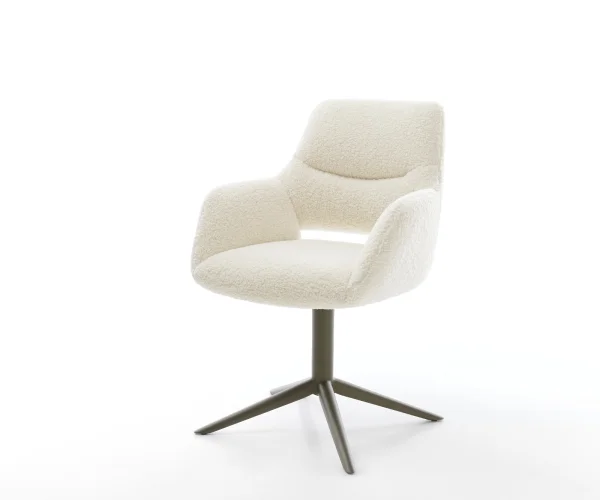 DELIFE Draaistoel Yago-Flex met armleuning teddy beige kruispoot afwerking met titanium 360° draaibaar rocker-functie pocketveer kern
