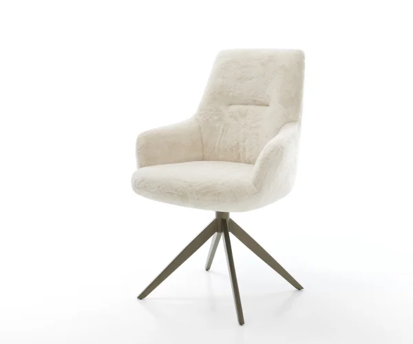 DELIFE Draaistoel Zelia-Flex met armleuning pluchen crème-wit kruisframe breed afwerking met titanium 360° draaibaar rocker-functie pocketveer kern