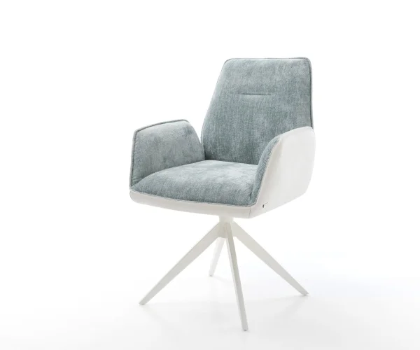 DELIFE Draaistoel Zoa-Flex materiaalmix echt leer wit-pastelblauw kruisframe breed wit 360° draaibaar rocker-functie pocketveer kern