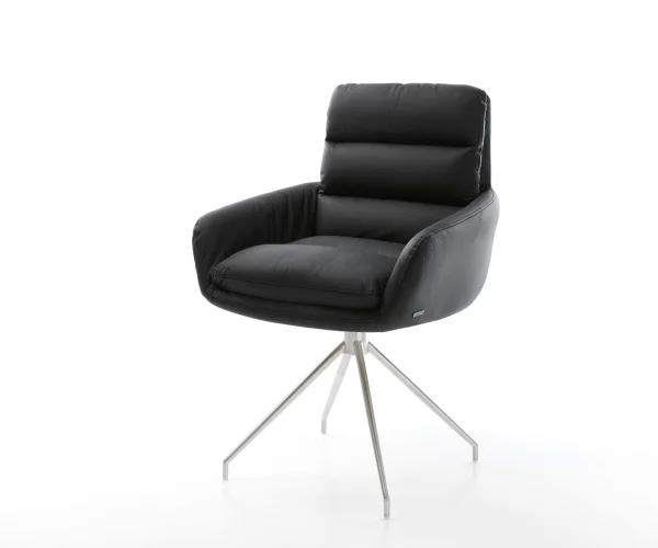 DELIFE Eetkamerstoel Abelia-Flex met armleuning echt leer zwart kruisframe conisch roestvrij staal