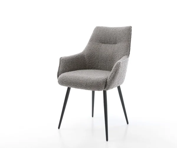 DELIFE Eetkamerstoel Alja-Flex met armleuning bouclé zilver grijs 4-poot conisch zwart pocketveer kern