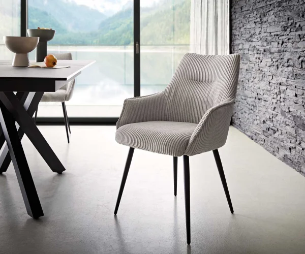 DELIFE Eetkamerstoel Alja-Flex met armleuning koord zilver grijs 4-poot conisch zwart pocketveer kern