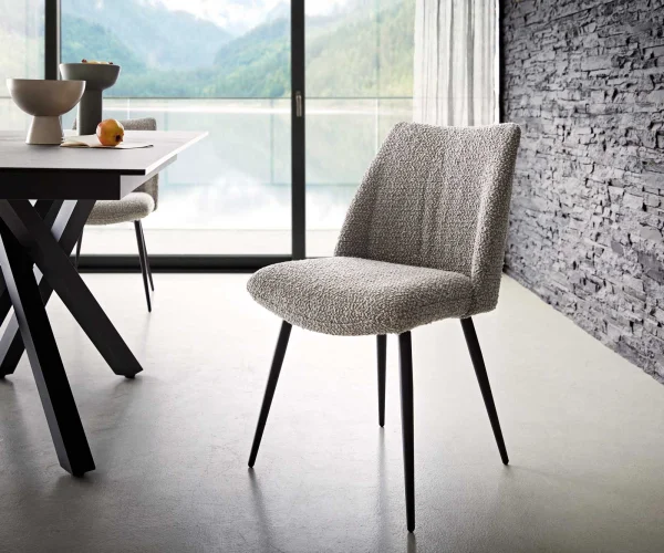 DELIFE Eetkamerstoel Elso-Flex bouclé zilver grijs 4-poot conisch zwart pocketveer kern