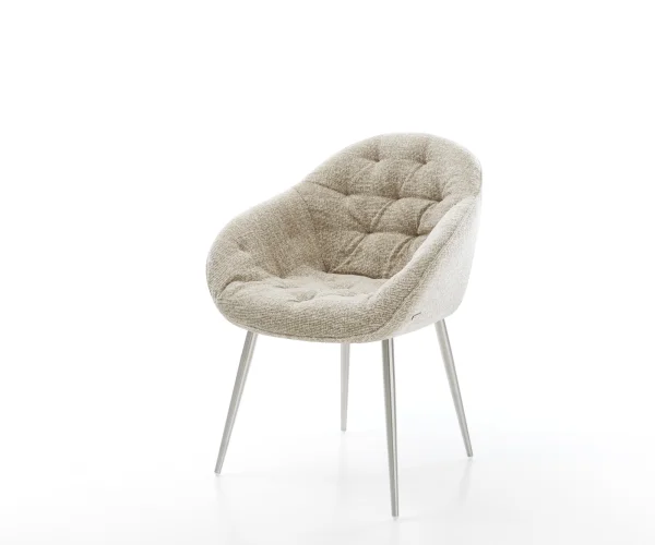 DELIFE Eetkamerstoel Gaio-Flex geweven stof beige 4-poot conisch roestvrij staal