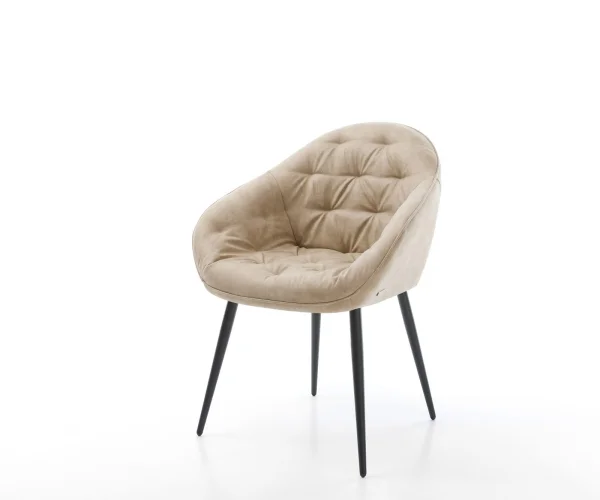 DELIFE Eetkamerstoel Gaio-Flex microvelours beige vintage 4-poot conisch zwart