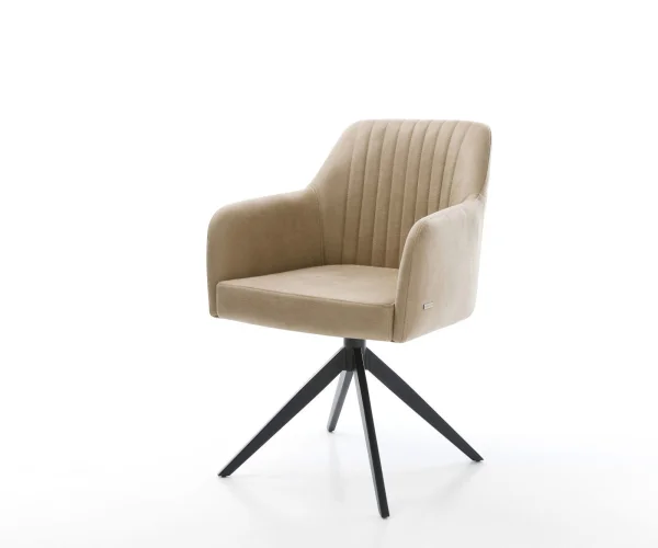 DELIFE Eetkamerstoel Greg-Flex microvelours beige vintage kruisframe breed zwart pocketveer kern