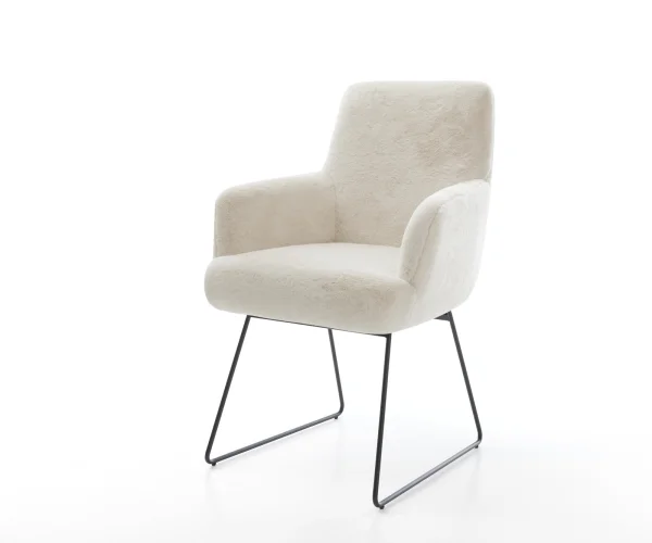 DELIFE Eetkamerstoel Heira-Flex met armleuning pluchen crème-wit slipframe zwart pocketveer kern