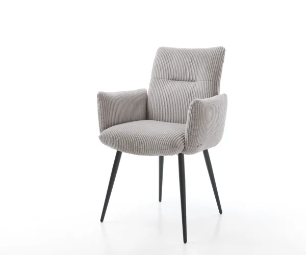 DELIFE Eetkamerstoel Jova-Flex met armleuning koord zilver grijs 4-poot conisch zwart pocketveer kern