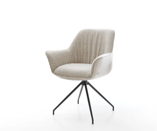 DELIFE Eetkamerstoel Keila-Flex met armleuning geweven stof beige kruisframe conisch zwart