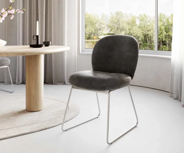 DELIFE Eetkamerstoel Nube-Flex microvelours antraciet vintage slipframe roestvrij staal pocketveer kern