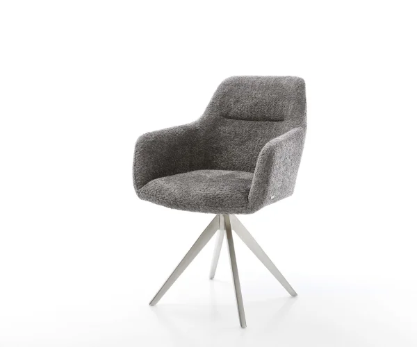 DELIFE Eetkamerstoel Pejo-Flex bouclé grijs kruisframe hoekig roestvrij staal