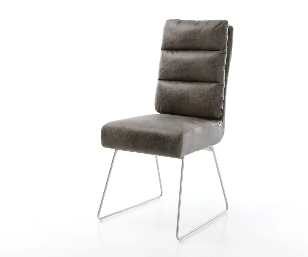 DELIFE Eetkamerstoel Pela-Flex microvelours grijs antiek slipframe roestvrij staal pocketveer kern