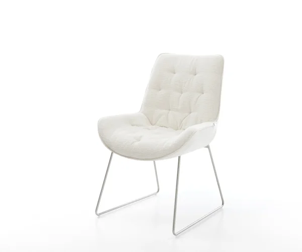 DELIFE Eetkamerstoel Taimi-Flex bouclé zacht beige slipframe roestvrij staal