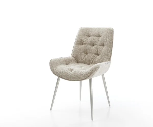 DELIFE Eetkamerstoel Taimi-Flex geweven stof beige 4-poot conisch roestvrij staal