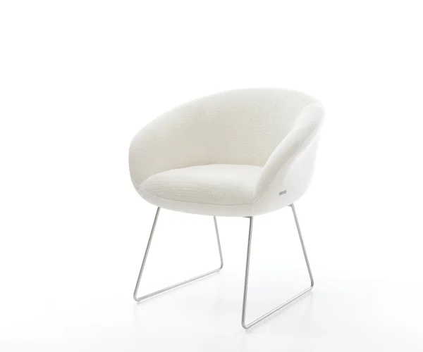 DELIFE Eetkamerstoel Vinka-Flex met armleuning bouclé zacht beige slipframe roestvrij staal pocketveer kern