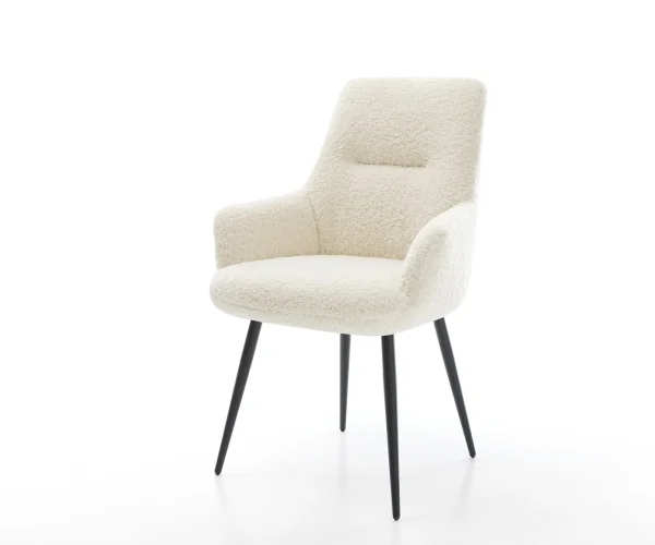 DELIFE Eetkamerstoel Zelia-Flex met armleuning teddy beige 4-poot conisch zwart pocketveer kern