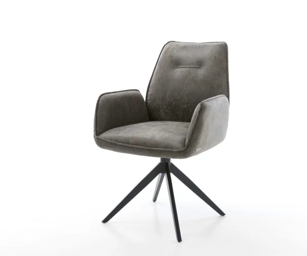 DELIFE Eetkamerstoel Zoa-Flex microvelours grijs antiek kruisframe breed zwart pocketveer kern