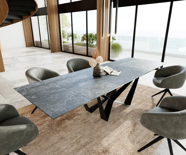 DELIFE Eetkamertafel Edge 200-300x100 keramiek Laminam®Nero Greco grijs spider vlak staal zwart uitschuifbaar