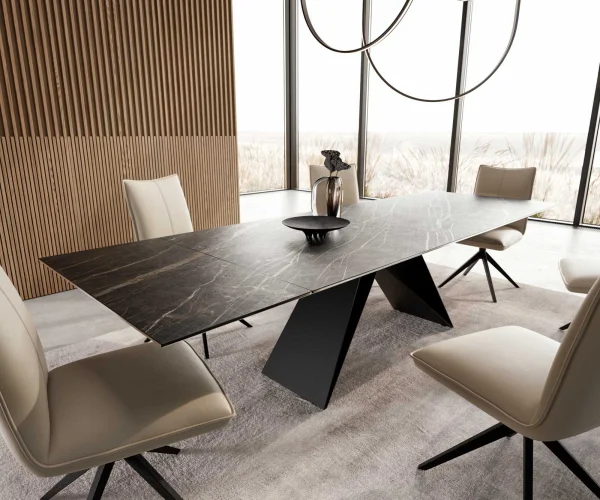 DELIFE Eetkamertafel Edge 200-300x100 keramiek Laminam®Noir Desir bruin V-frame vlak staal zwart uitschuifbaar