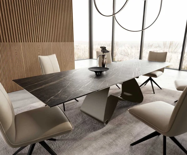 DELIFE Eettafel Edge 200-300x100 Keramiek Laminam®Noir Desir Bruin W-frame Effectafwerking Titanium Uitbreidbaar