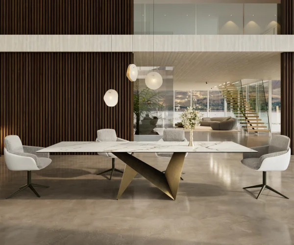 DELIFE Eettafel Edge 300x100 keramiek  Calacatta Luxe wit-goud-grijs Origami metaal goud