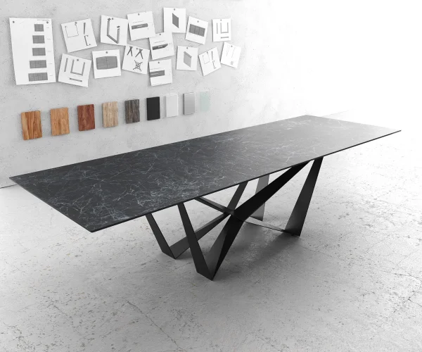 DELIFE Eettafel Edge 300x100cm Laminam® keramiek grijs middenpoot vlak staal zwart