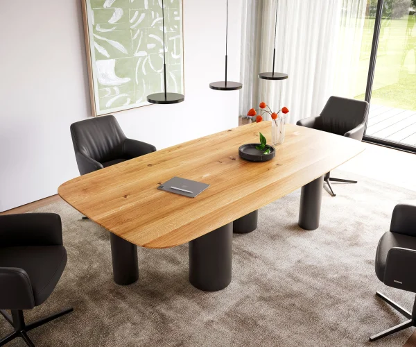 DELIFE Eettafel Edge Boot 240x120x2,5-3 eiken natuur Pilier metaal zwart Zwitserse rand