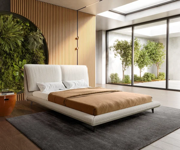 DELIFE Gestoffeerd-bedframe Cusino 140x200 cm bouclé crèmewit