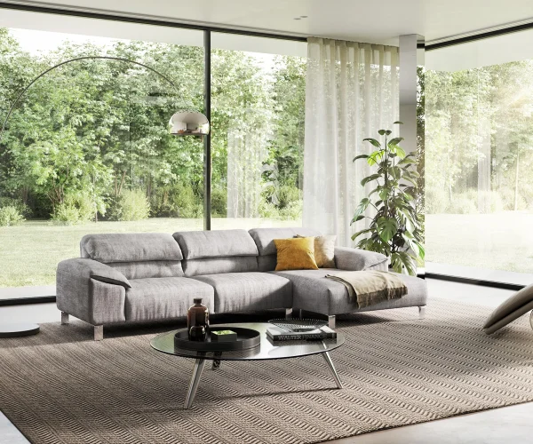 DELIFE Hoekbank Selenya 305x170 structuur stone grey relax functie longchair rechts van het brand ES