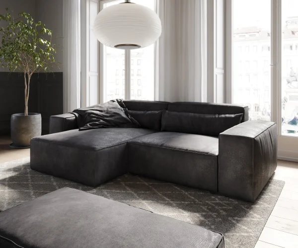 DELIFE Hoekbank Sirpio 230x155 cm kunstleder vintage antraciet variabele rugleuning met kruk