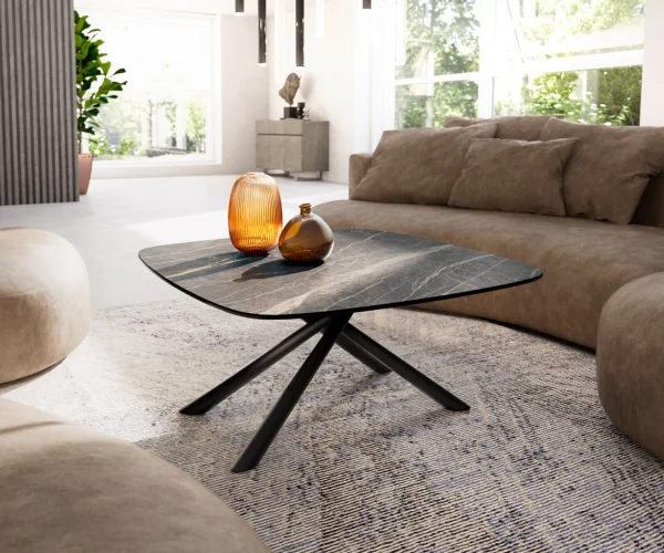 DELIFE Salontafel Edge Boot 90x90 cm keramiek Laminam® Noir Desir bruin Sarity zwart metaal