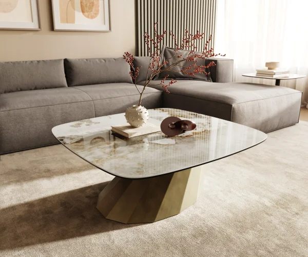 DELIFE Salontafel Edge Boot 90x90 cm keramiek Minas Melange Parabi metallic goud