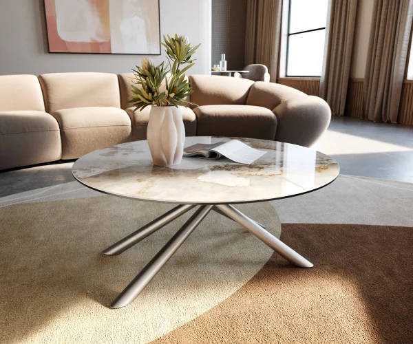 DELIFE Salontafel Edge rond 90x90 cm keramiek Minas Melange Sarity geborsteld roestvrij staal