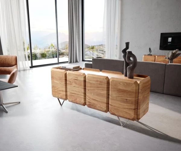 DELIFE Sideboard Kiano 175 cm Acacia Natuur 4 Deuren V-voet Edelstaal Roomdivider