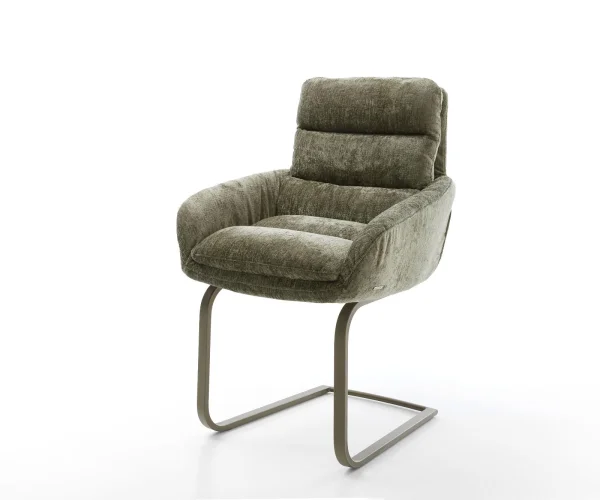 DELIFE Sledemodel Abelia-Flex met armleuning chenille olijfgroen sledemodel vlak afwerking met titanium