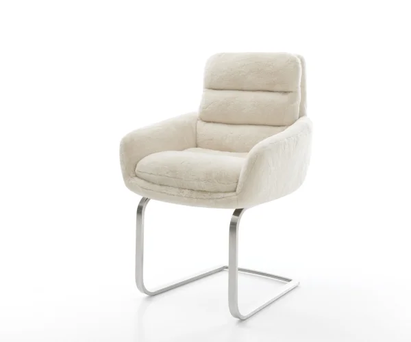 DELIFE Sledemodel Abelia-Flex met armleuning pluchen crème-wit sledemodel vlak roestvrij staal