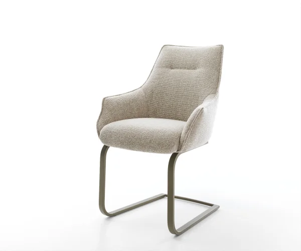 DELIFE Sledemodel Alja-Flex met armleuning geweven stof beige sledemodel vlak afwerking met titanium pocketveer kern