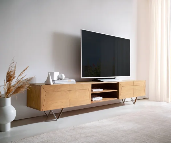 DELIFE Tv-meubel Kayu 240 cm acacia natuur 4 deuren V-poot