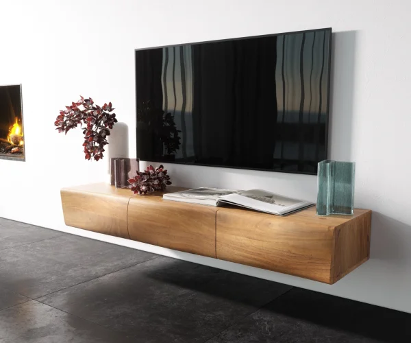 DELIFE Tv-meubel New Live-Edge 145 cm acacia natuur 3 deurs zwevend