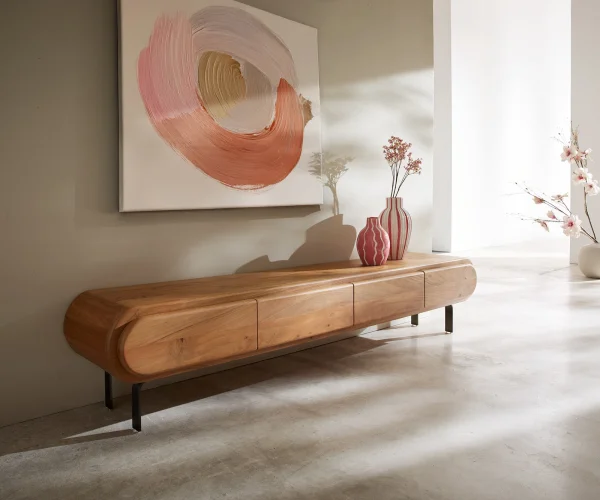 DELIFE TV-meubel Sohara 175 cm acacia naturel 4 deuren L-poot zwart