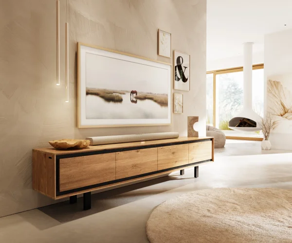 DELIFE TV-meubel Stonegrace 200 cm eiken natuur 4 deuren Poot vierkant metaal zwart