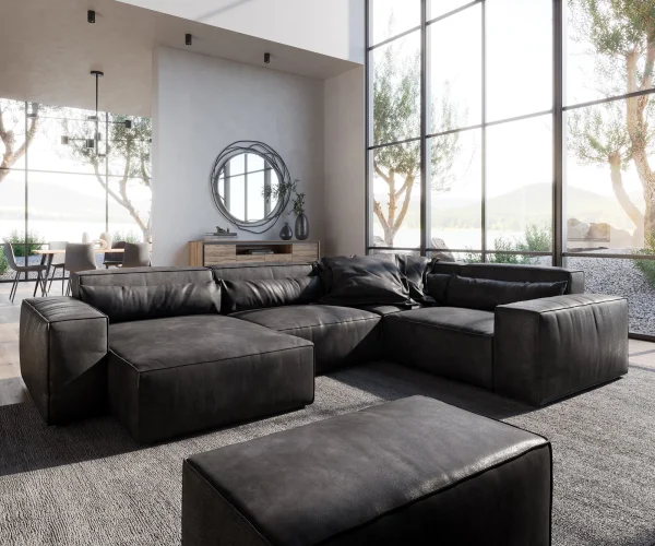 DELIFE Woonkamerlandschap Sirpio 300x210 cm kunstleer vintage antraciet variabele rugleuning met kurk